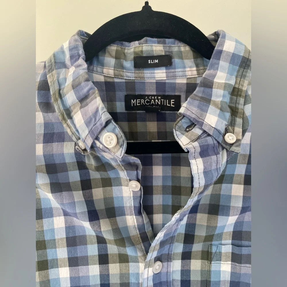 J. Crew - Blue & Green Checkered Plaid Casual Button Down Shirt - Size M